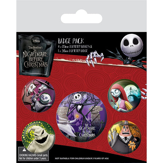 Nightmare Before Christmas Pin-Back Badges 5-Pack Characters