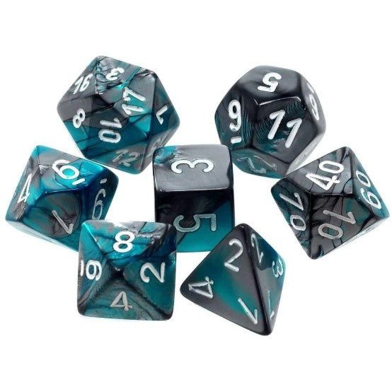 Chessex Gemini Polyhedral 7 Dice Set: Steel-Teal / White