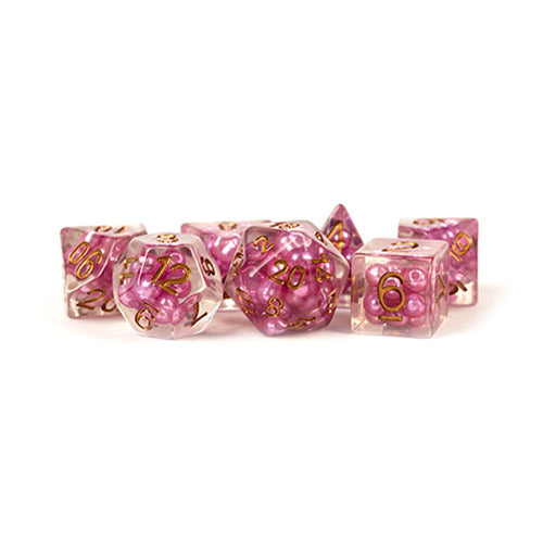 Fanroll - 16mm Resin Poly Dice Set - Pearl Pink w/ Copper Numbers