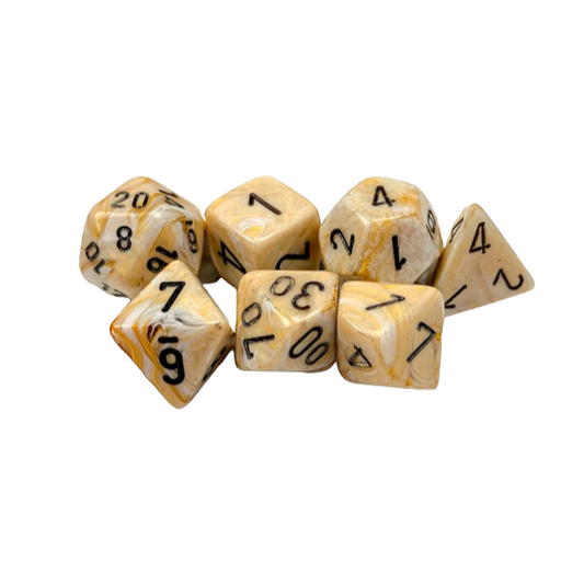 Chessex Marble Polyhedral 7 Dice Set: Ivory / Black