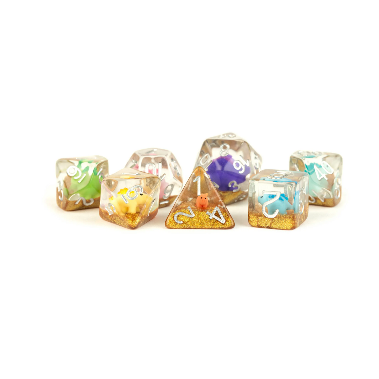 Fanroll 16mm Resin Poly Dice Set: Rainbow Dinosaur