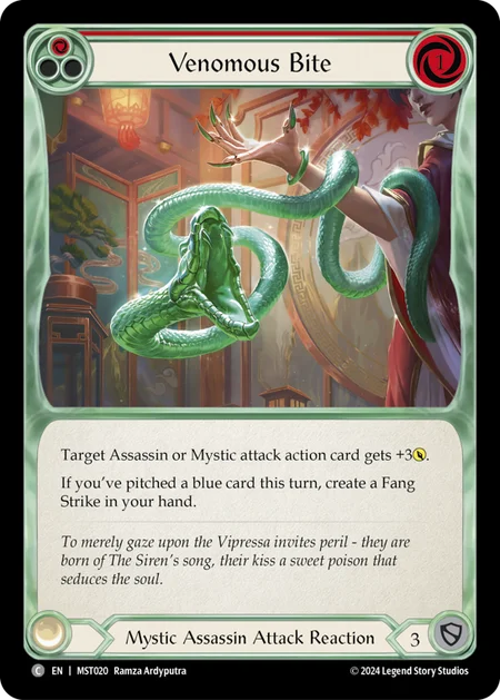 (020/237) Flesh & Blood TCG Part the Mistveil Single: Venomous Bite (Red) (Rainbow Foil)  Common