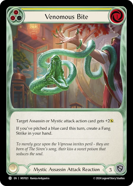 (021/237) Flesh & Blood TCG Part the Mistveil Single: Venomous Bite (Yellow) (Rainbow Foil)  Common