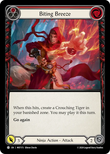 (173/237) Flesh & Blood TCG Part the Mistveil Single: Biting Breeze (Red) (Rainbow Foil)  Common