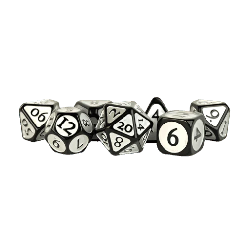 Fanroll - 16mm Resin Poly Dice Set - Black w/ Silver Enamel