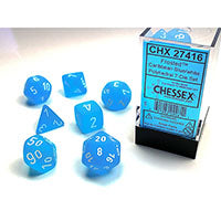 Chessex - Frosted Polyhedral 7 Dice Set - Caribbean Blue with White