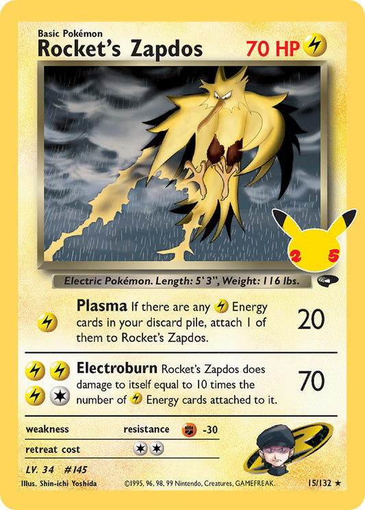 (GC 15) Pokemon TCG Celebrations Single: Rocket's Zapdos   Holo Rare