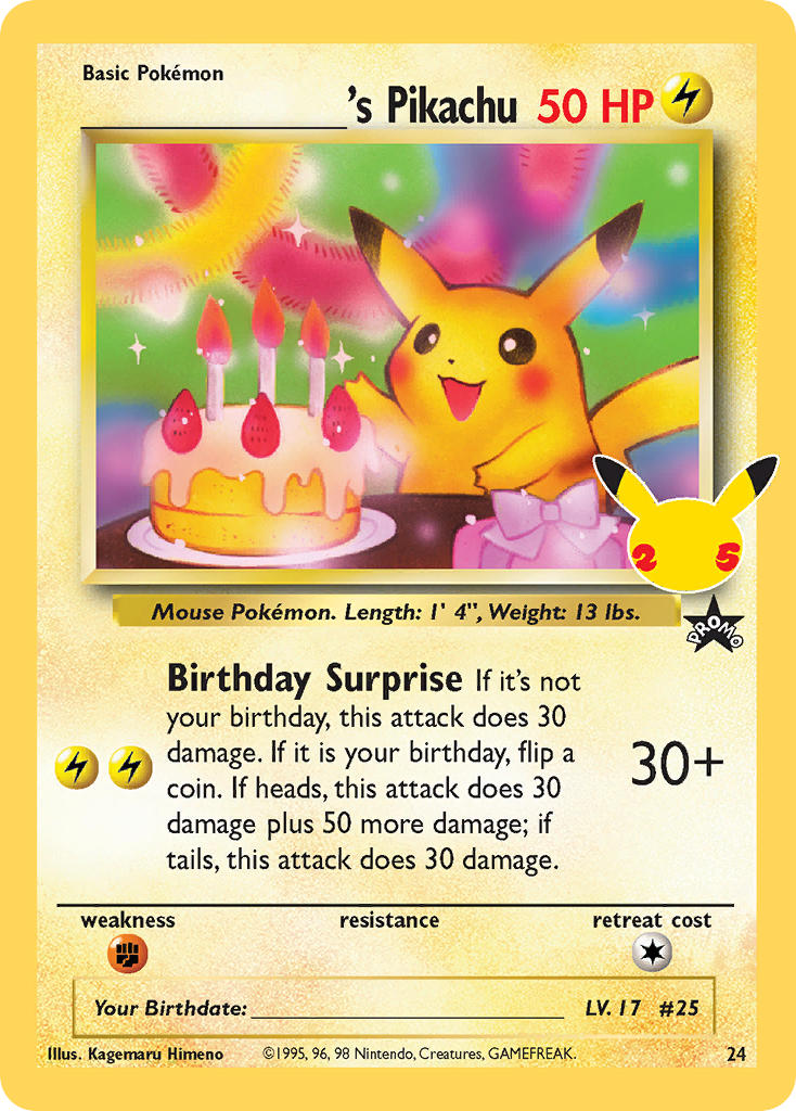 (WP 24) Pokemon TCG Celebrations Single: _____'s Birthday Pikachu   Promo