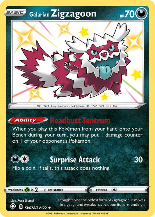 (SV078/SV122) Pokemon TCG Shining Fates Single: Galarian Zigzagoon  Secret Rare