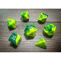 Chessex - Gemini Polyhedral 7 Dice Set - Green-Yellow with Silver