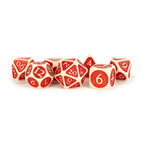 Fanroll 16mm Acrylic Poly Dice Set - Ivory w/ Red Enamel