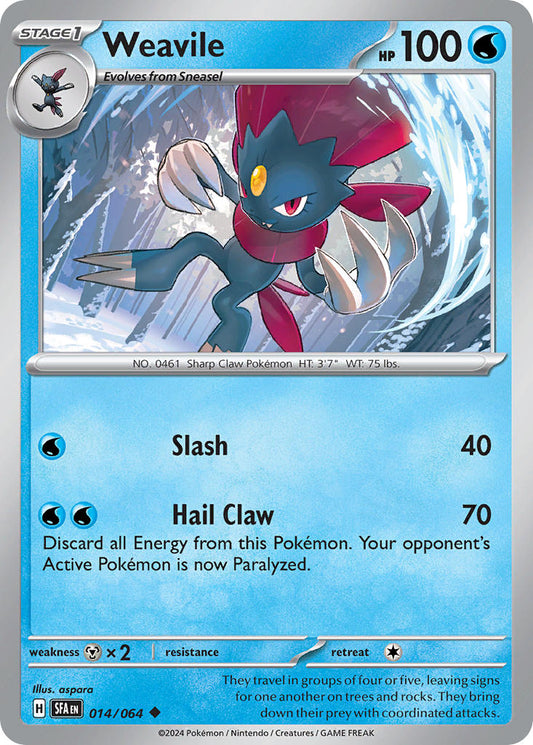 (014/064) Pokemon TCG Shrouded Fable Single: Weavile  Reverse Holo Uncommon