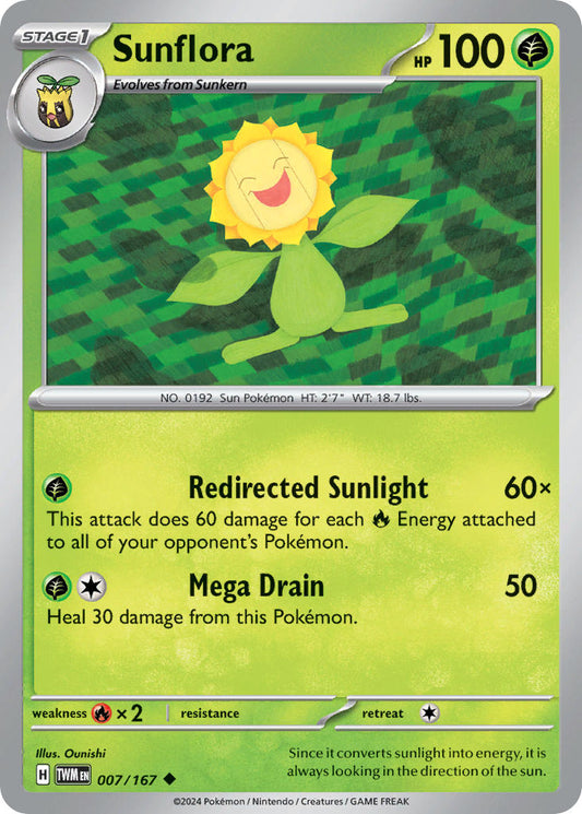 (007/167) Pokemon TCG Twilight Masquerade Single: Sunflora  Reverse Holo Uncommon