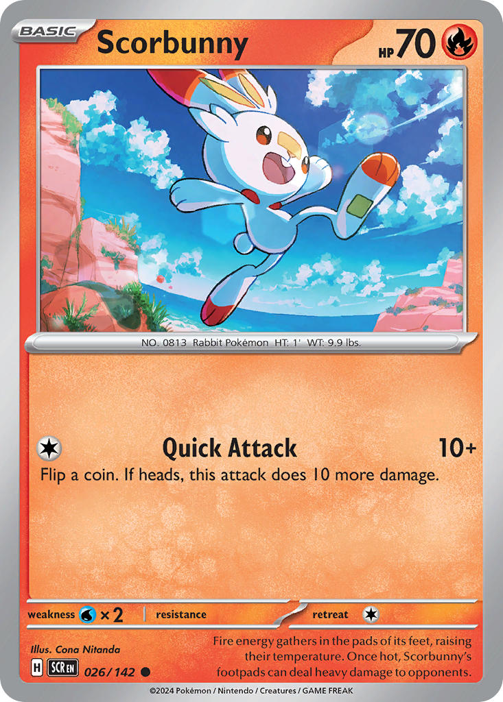 (026/142) Pokemon TCG Stellar Crown Single: Scorbunny  Reverse Holo Common