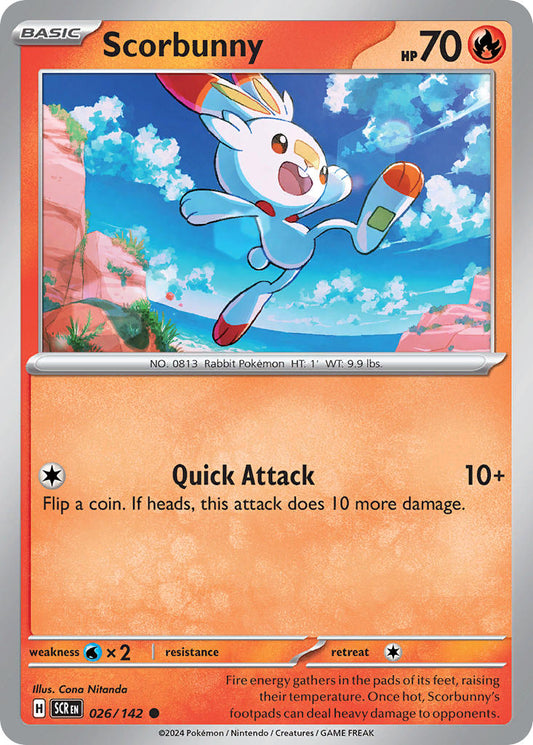 (026/142) Pokemon TCG Stellar Crown Single: Scorbunny  Reverse Holo Common