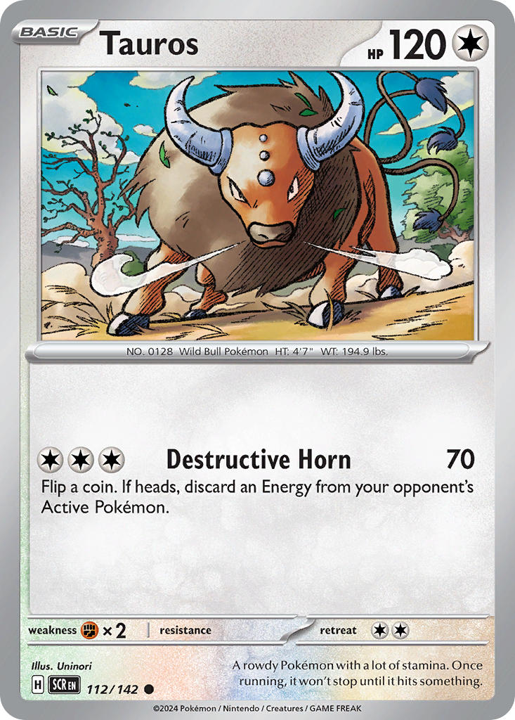 (112/142) Pokemon TCG Stellar Crown Single: Tauros  Reverse Holo Common