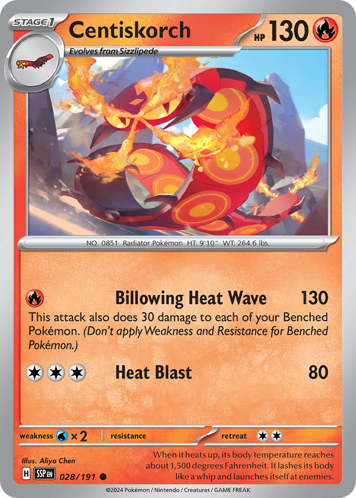 (028/191) Pokemon TCG Surging Sparks Single: Centiskorch   Common