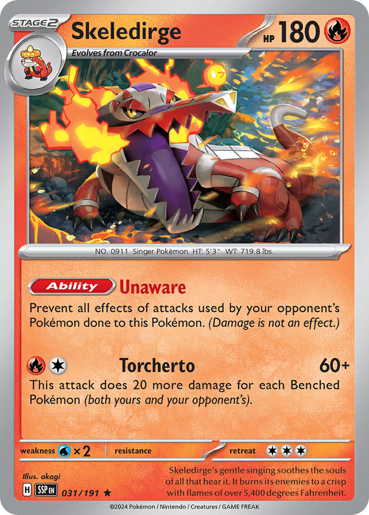 (031/191) Pokemon TCG Surging Sparks Single: Skeledirge   Rare