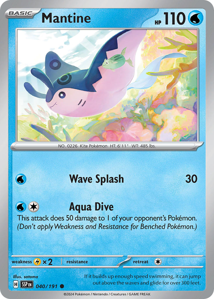 (040/191) Pokemon TCG Surging Sparks Single: Mantine   Common