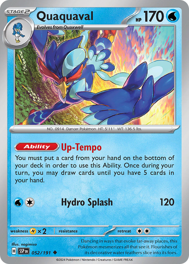 (052/191) Pokemon TCG Surging Sparks Single: Quaquaval   Uncommon