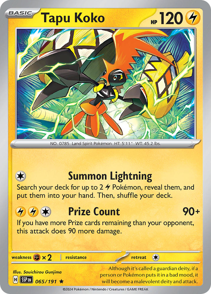 (065/191) Pokemon TCG Surging Sparks Single: Tapu Koko   Rare