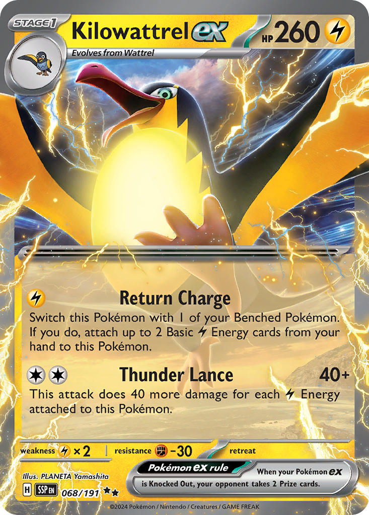 (068/191) Pokemon TCG Surging Sparks Single: Kilowattrel ex   Double Rare