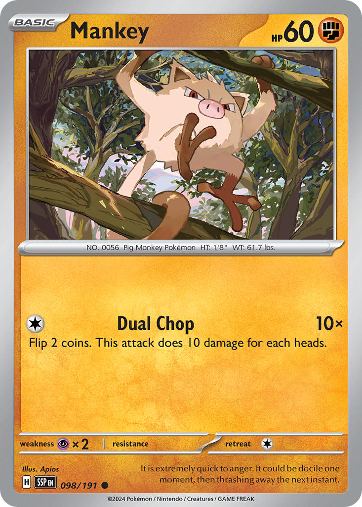 (098/191) Pokemon TCG Surging Sparks Single: Mankey   Common