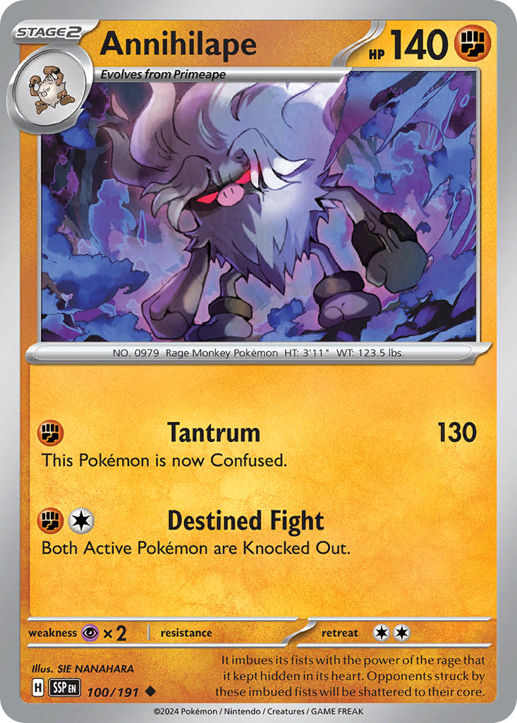 (100/191) Pokemon TCG Surging Sparks Single: Annihilape   Uncommon