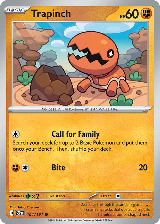 (104/191) Pokemon TCG Surging Sparks Single: Trapinch   Common