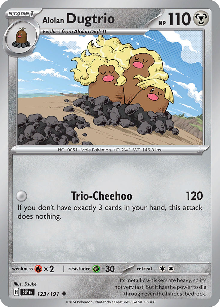 (123/191) Pokemon TCG Surging Sparks Single: Alolan Dugtrio   Uncommon