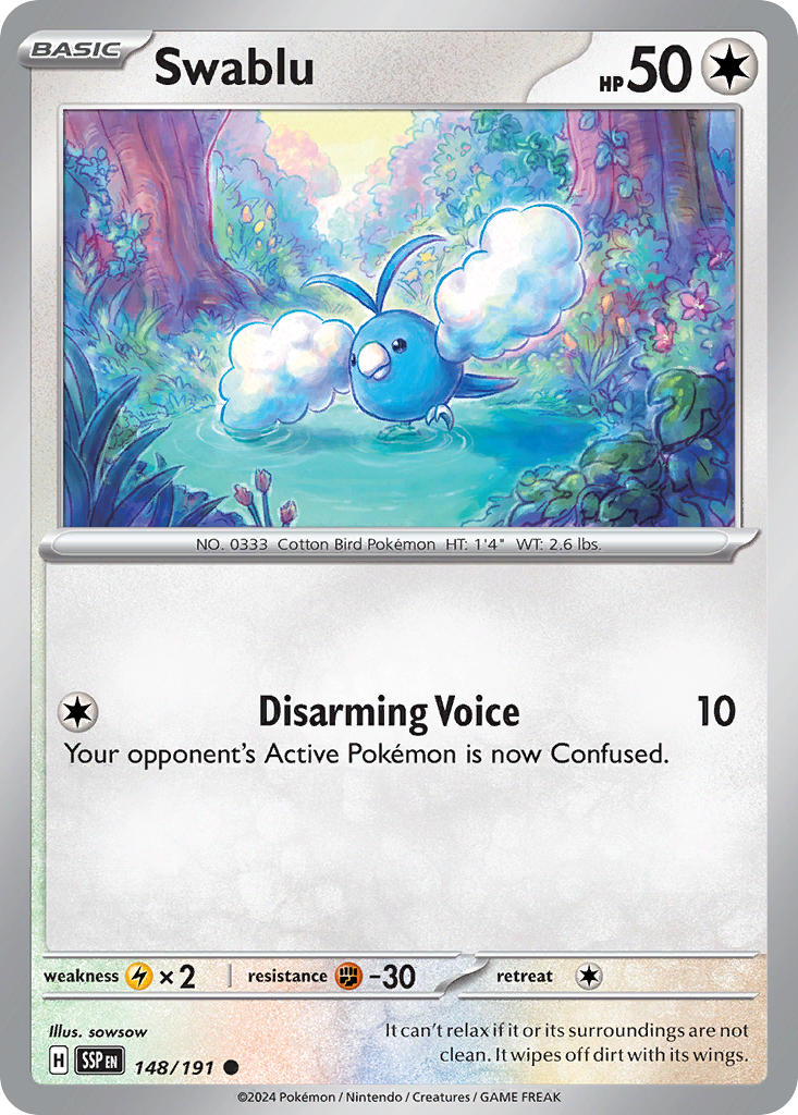 (148/191) Pokemon TCG Surging Sparks Single: Swablu   Common