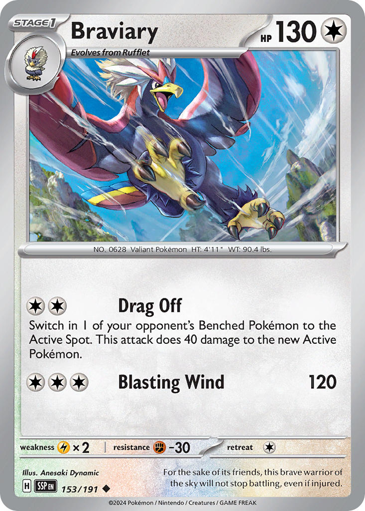 (153/191) Pokemon TCG Surging Sparks Single: Braviary   Uncommon