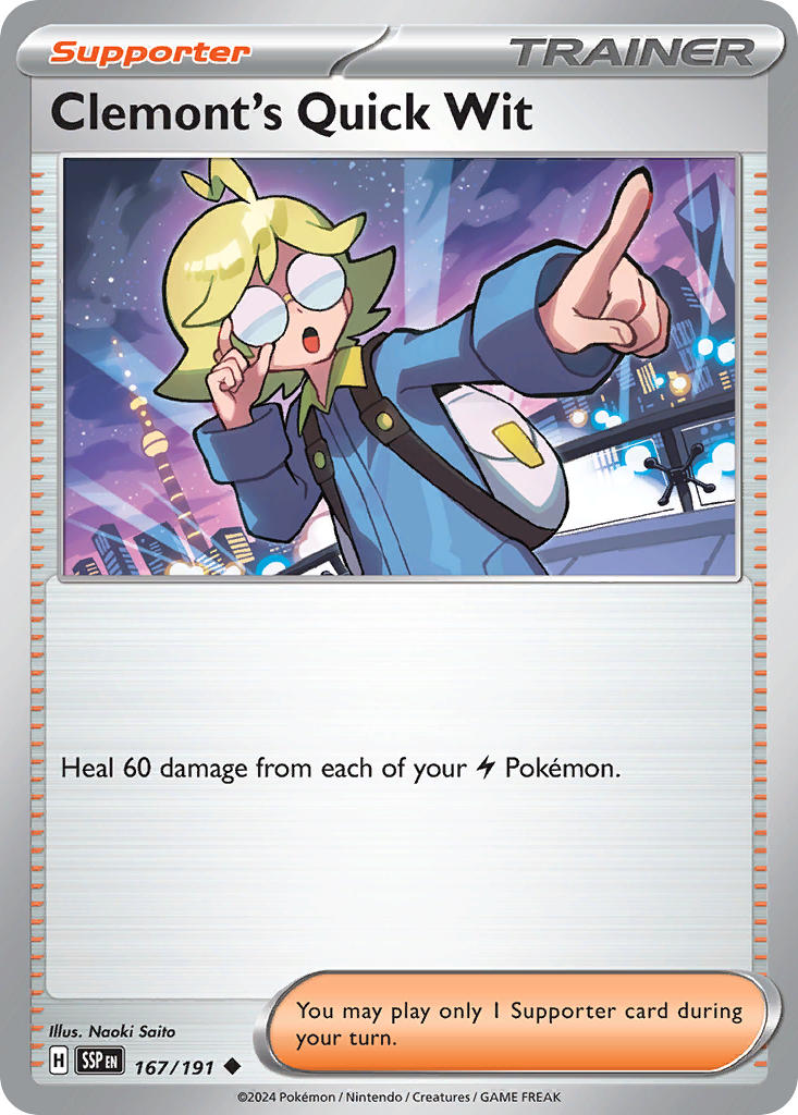 (167/191) Pokemon TCG Surging Sparks Single: Clemont's Quick Wit  Uncommon