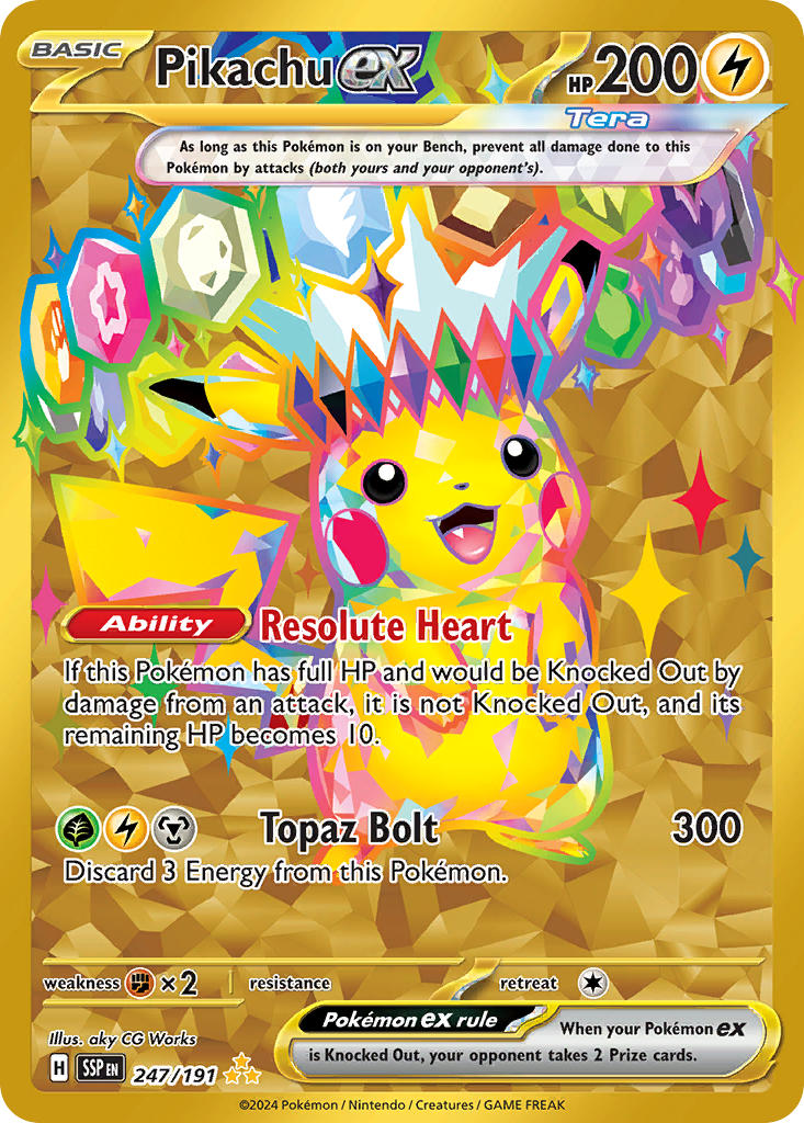 (247/191) Pokemon TCG Surging Sparks Single: Pikachu ex   Secret Rare