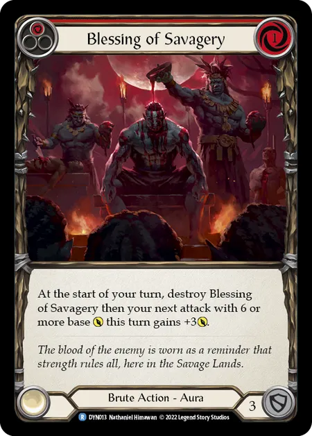 (DYN013) Flesh & Blood TCG Dynasty Single: Blessing of Savagery (Red) (Rainbow Foil)  Rare