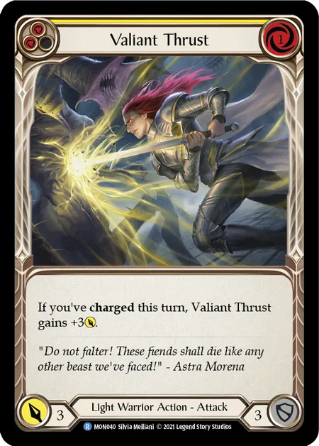 (MON040) Flesh & Blood TCG Monarch - First Single: Valiant Thrust (Yellow) (Rainbow Foil)  Rare