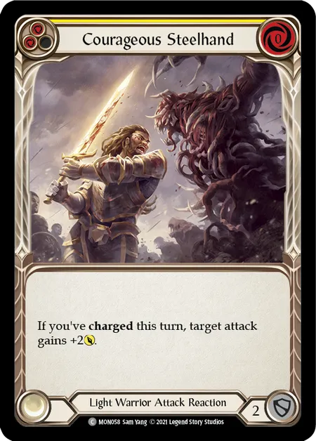 (MON058) Flesh & Blood TCG Monarch - First Single: Courageous Steelhand (Yellow) (Regular)  Common