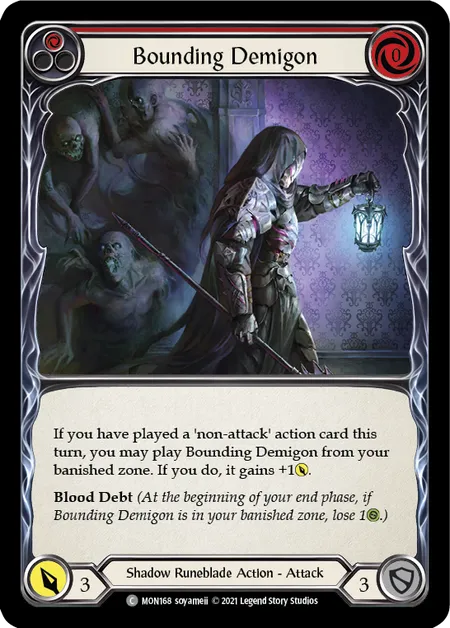 (MON168) Flesh & Blood TCG Monarch - First Single: Bounding Demigon (Red) (Rainbow Foil)  Common