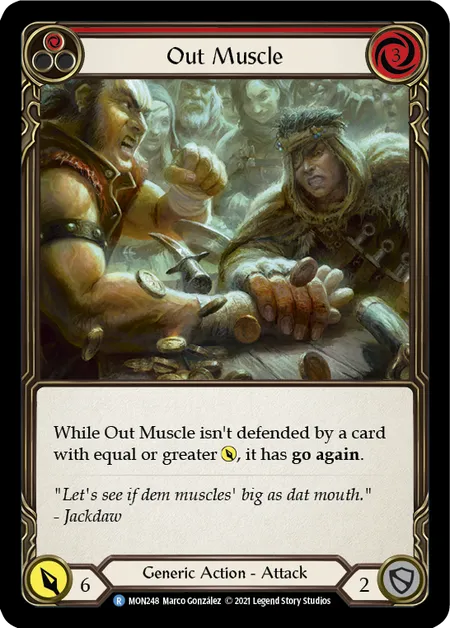 (MON248) Flesh & Blood TCG Monarch - First Single: Out Muscle (Red) (Rainbow Foil)  Rare