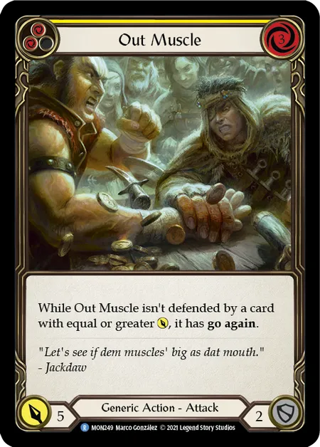 (MON249) Flesh & Blood TCG Monarch - First Single: Out Muscle (Yellow) (Rainbow Foil)  Rare