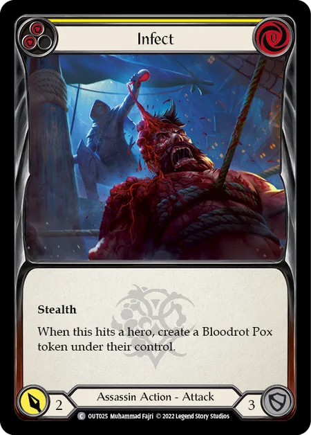 (OUT025) Flesh & Blood TCG Outsiders Single: Infect (Yellow) (Rainbow Foil)  Common