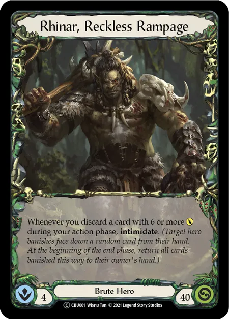 (CRU001) Flesh & Blood TCG Crucible of War - Unlimited Single: Rhinar, Reckless Rampage (Regular)  Common