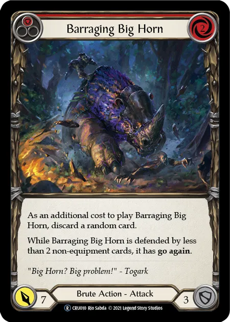 (CRU010) Flesh & Blood TCG Crucible of War - Unlimited Single: Barraging Big Horn (Red) (Rainbow Foil)  Rare