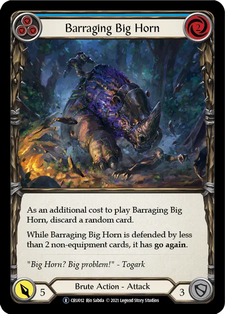 (CRU012) Flesh & Blood TCG Crucible of War - Unlimited Single: Barraging Big Horn (Blue) (Rainbow Foil)  Rare