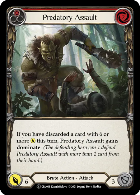 (CRU013) Flesh & Blood TCG Crucible of War - Unlimited Single: Predatory Assault (Red) (Regular)  Common