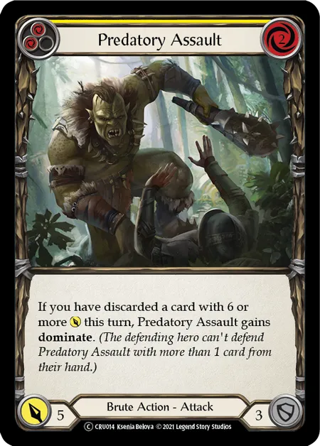 (CRU014) Flesh & Blood TCG Crucible of War - Unlimited Single: Predatory Assault (Yellow) (Regular)  Common