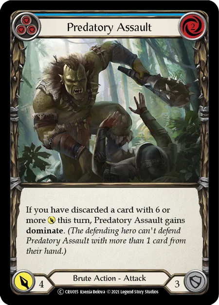 (CRU015) Flesh & Blood TCG Crucible of War - Unlimited Single: Predatory Assault (Blue) (Regular)  Common