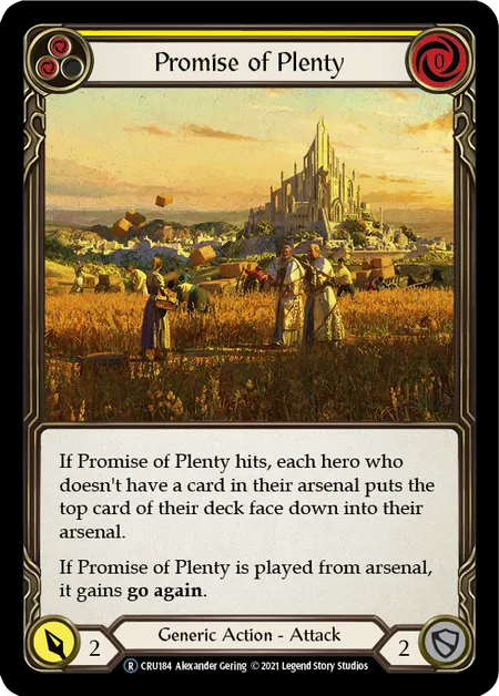 (CRU184) Flesh & Blood TCG Crucible of War - Unlimited Single: Promise of Plenty (Yellow) (Rainbow Foil)  Rare