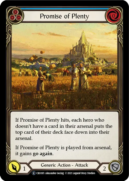 (CRU185) Flesh & Blood TCG Crucible of War - Unlimited Single: Promise of Plenty (Blue) (Rainbow Foil)  Rare