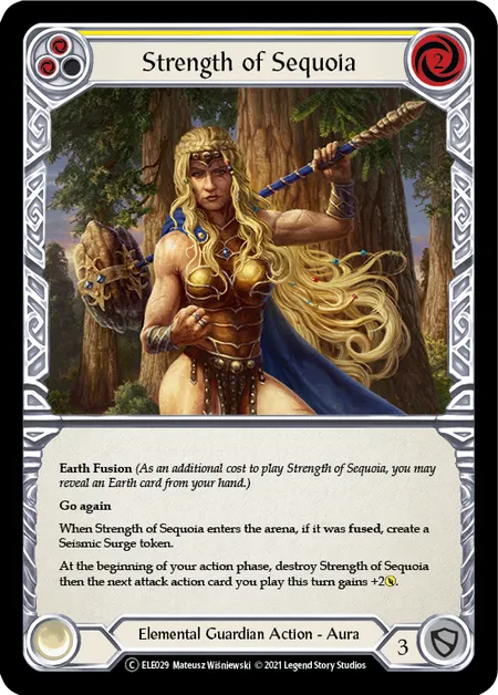 (ELE029) Flesh & Blood TCG Tales of Aria - Unlimited Single: Strength of Sequoia (Yellow) (Rainbow Foil)  Common